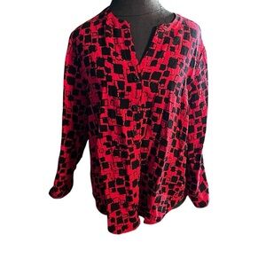 Habitat Black Red Geometric Tunic Buttons Medium